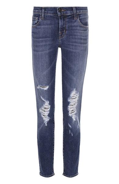 Укороченные джинсы-скинни с потертостями J Brand 2060587