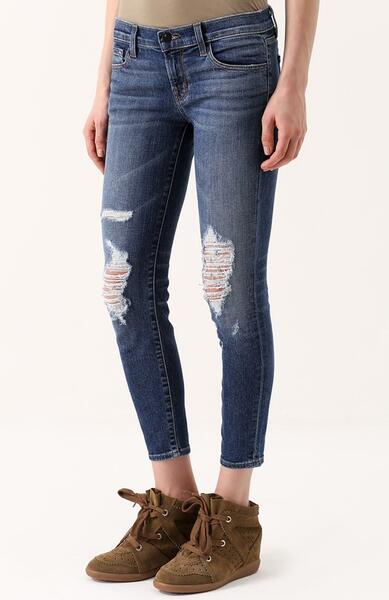 Укороченные джинсы-скинни с потертостями J Brand 2060587