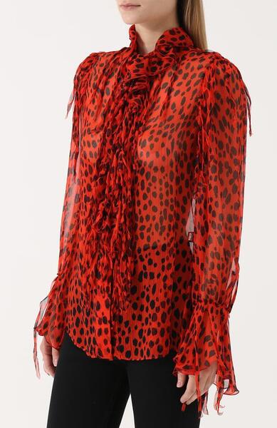 Шелковая блуза с леопардовым принтом и оборками Roberto Cavalli 2182741