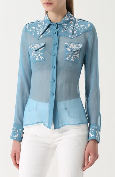 Шелковая прозрачная блуза с вышивкой Roberto Cavalli 2147823