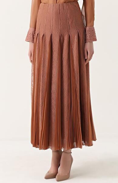Шелковая юбка с плиссированными вставками Valentino 2105637