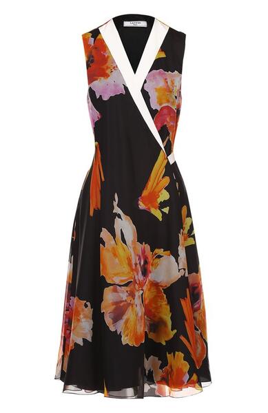 Шелковое платье-миди с запахом и цветочным принтом Lanvin 2035853