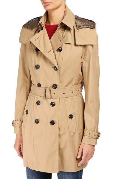 Утепленное двубортное пальто с поясом и капюшоном Burberry 1730931