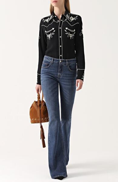 Блуза прямого кроя с контрастной цветочной вышивкой Ralph Lauren 1982069
