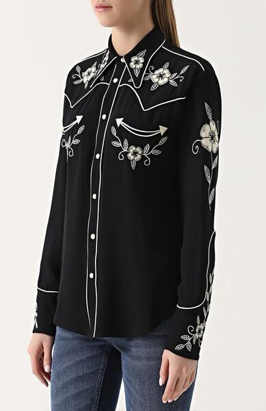 Блуза прямого кроя с контрастной цветочной вышивкой Ralph Lauren 1982069