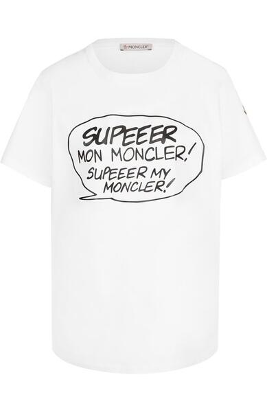 Хлопковая футболка с круглым вырезом и принтом MONCLER 3394712