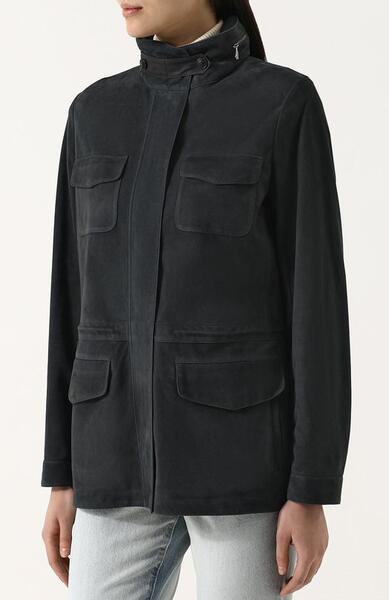 Однотонная замшевая куртка с воротником-стойкой Loro Piana 3320904