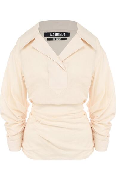Однотонная блуза из смеси льна и вискозы с драпировкой JACQUEMUS 3323683