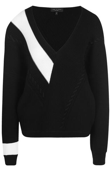 Хлопковый пуловер свободного кроя с V-образным вырезом Rag&Bone 3146226