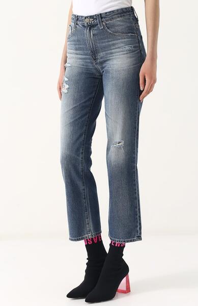 Укороченные джинсы прямого кроя с потертостями AG 3140045