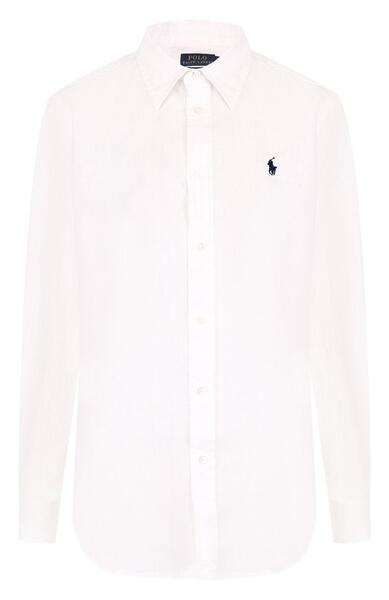 Однотонная льняная блуза с вышитым логотипом бренда Polo Ralph Lauren 2945165