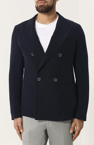 Двубортный пиджак из смеси льна и шелка Giorgio Armani 2970036