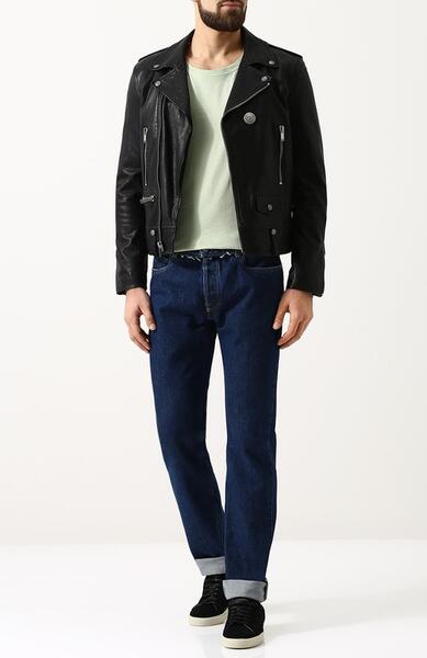 Кожаная куртка с косой молнией Yves Saint Laurent 2854394