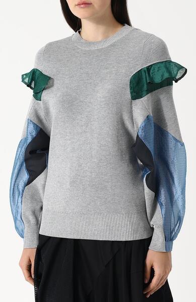 Хлопковый пуловер с контрастными вставками SACAI 2766719
