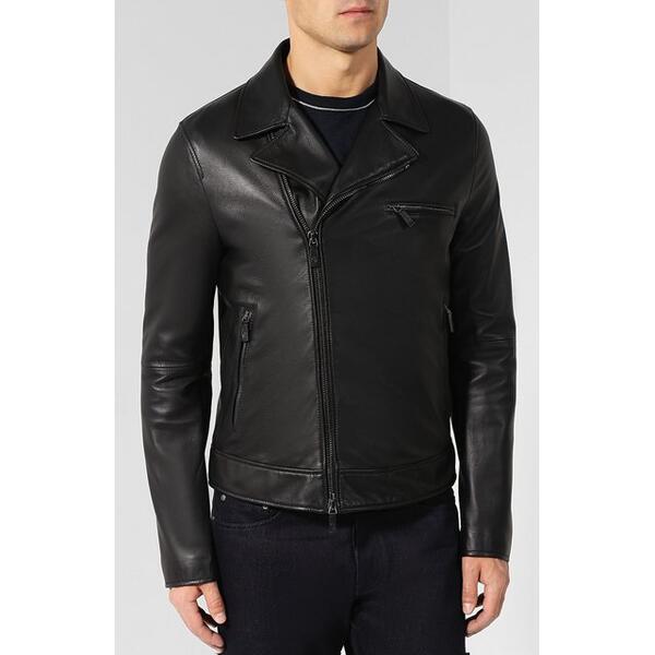 Кожаная куртка с косой молнией Giorgio Armani 4241565