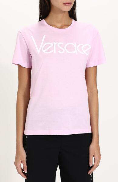 Хлопковая футболка с контрастным логотипом бренда Versace 2711583