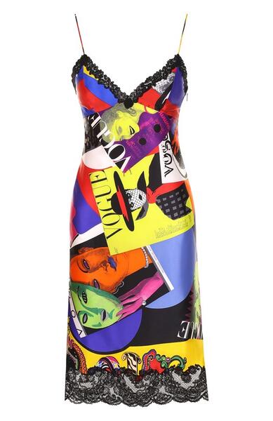 Приталенное шелковое платье-комбинация с принтом Versace 2718538