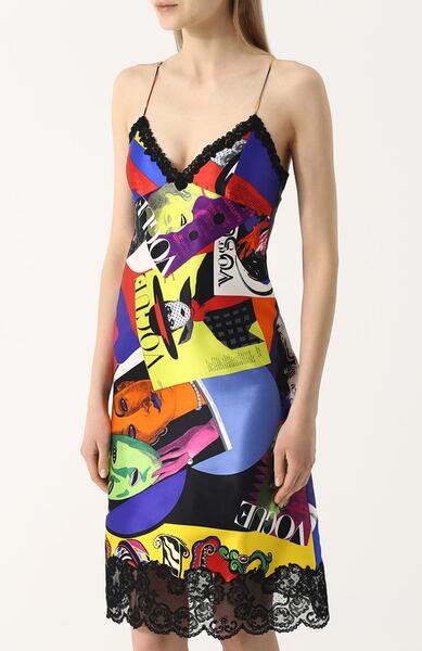 Приталенное шелковое платье-комбинация с принтом Versace 2718538