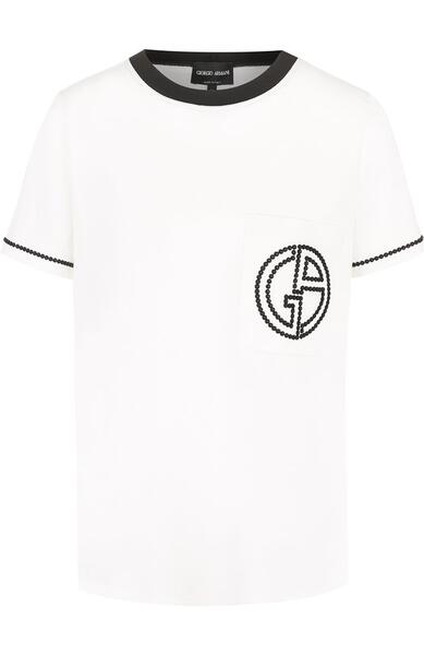 Футболка из смеси шелка и хлопка с логотипом бренда Giorgio Armani 2718237