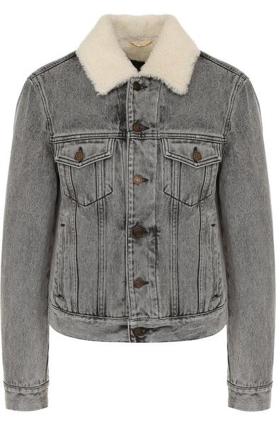 Джинсовая куртка с потертостями и подкладкой из овчины Yves Saint Laurent 2702372