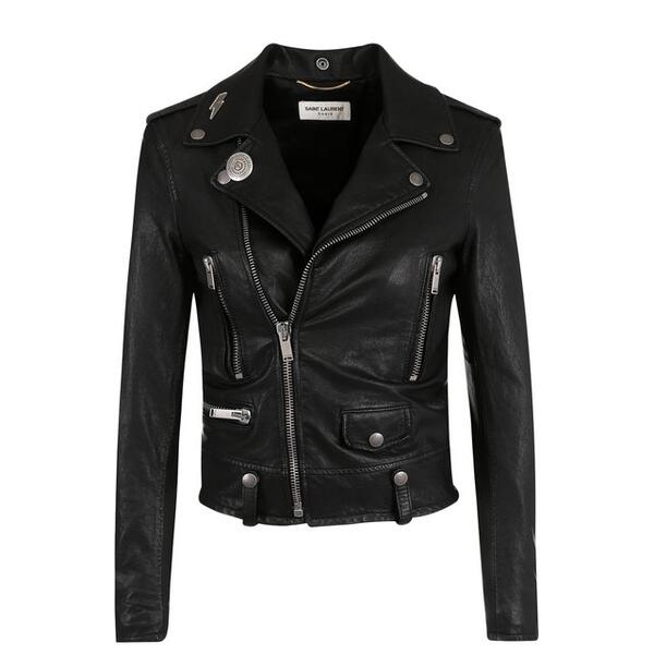 Укороченная кожаная куртка с косой молнией Yves Saint Laurent 2701380