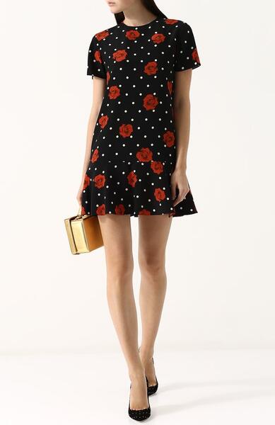 Шелковое мини-платье с принтом и оборкой Yves Saint Laurent 2701550