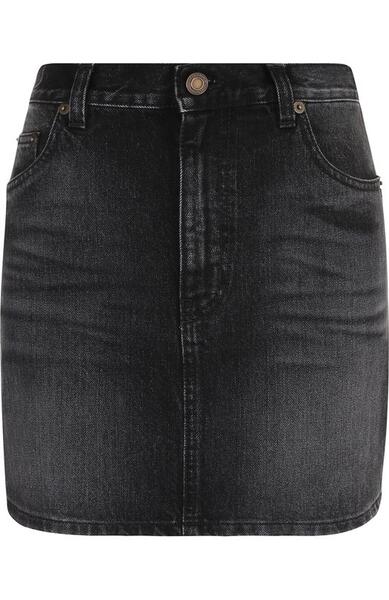 Джинсовая мини-юбка с потертостями Yves Saint Laurent 2664773