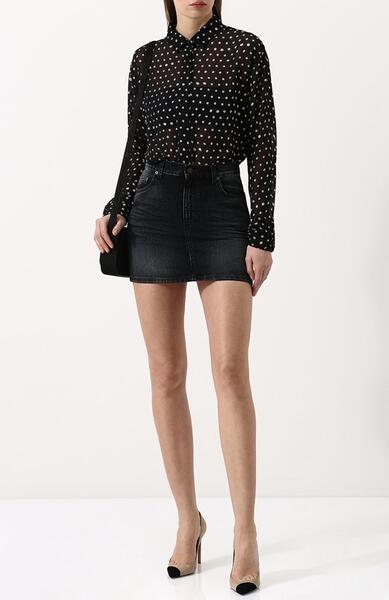 Джинсовая мини-юбка с потертостями Yves Saint Laurent 2664773