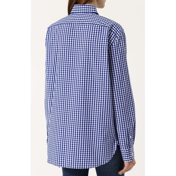 Хлопковая блуза свободного кроя в клетку Ralph Lauren 2664279