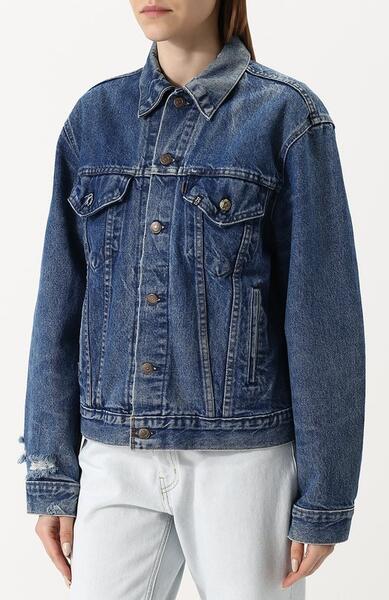Джинсовая куртка с потертостями и декорированной спинкой R13 2661687
