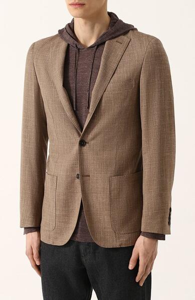 Однобортный пиджак из смеси шерсти и шелка со льном Loro Piana 2656006