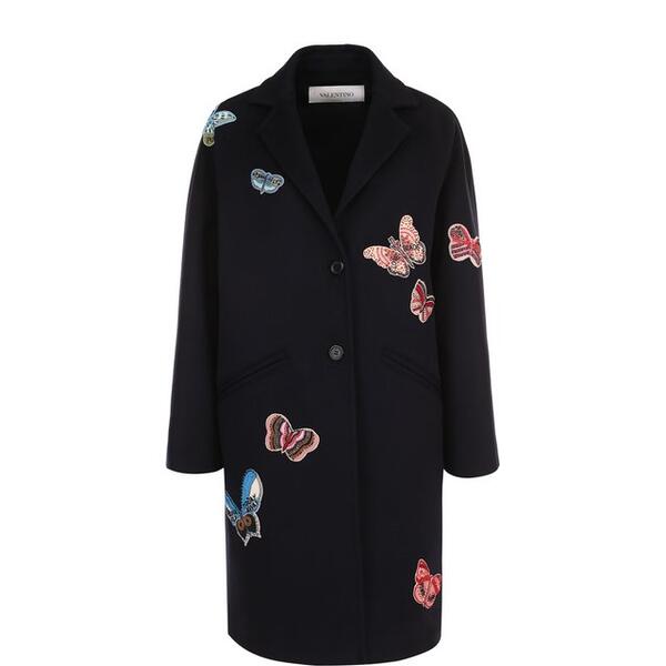Пальто из смеси шерсти и кашемира с отделкой в виде бабочек Valentino 2653781
