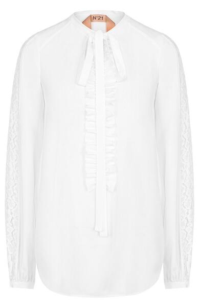 Блуза свободного кроя с кружевными вставками и воротником аскот No. 21 2651808