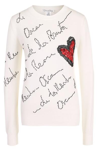 Шерстяной пуловер с отделкой в виде сердца и логотипом бренда Oscar de la Renta 2649321