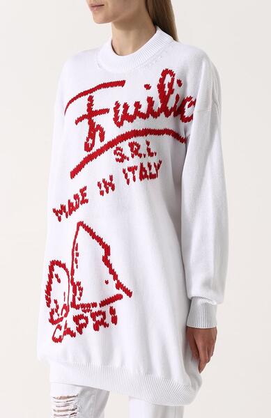 Удлиненный хлопковый пуловер с круглым вырезом и надписью EMILIO PUCCI 2648592