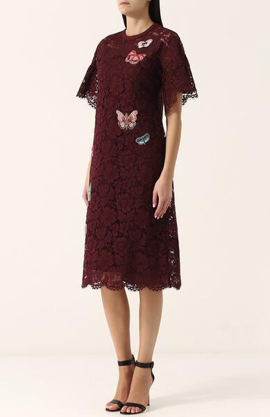 Кружевное платье-миди с отделкой в виде бабочек Valentino 2623206
