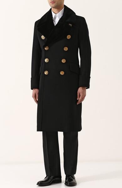 Двубортное пальто из смеси шерсти и кашемира с меховой отделкой воротника Burberry 2609562