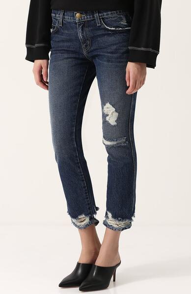 Укороченные джинсы прямого кроя с потертостями Current Elliott 2602778