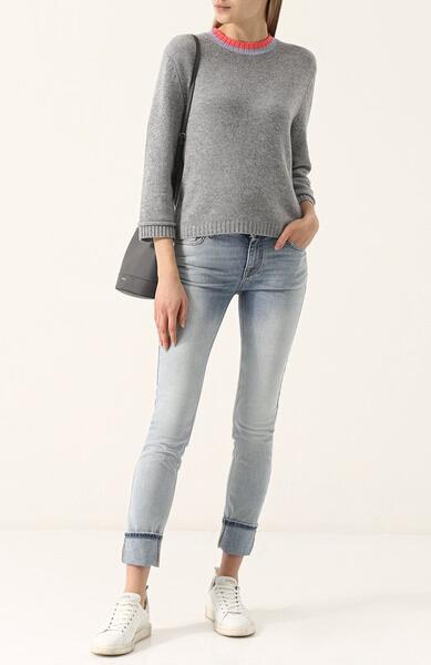 Кашемировый пуловер с укороченным рукавом и круглым вырезом FTC 2602466