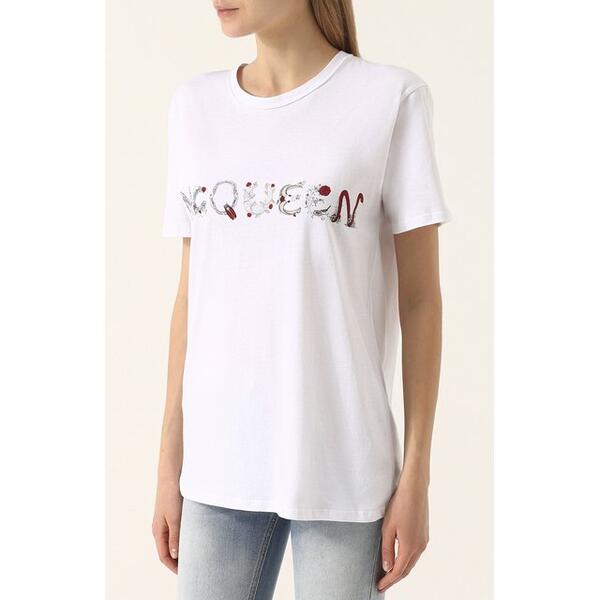 Хлопковая футболка прямого кроя с логотипом бренда Alexander McQueen 2559221