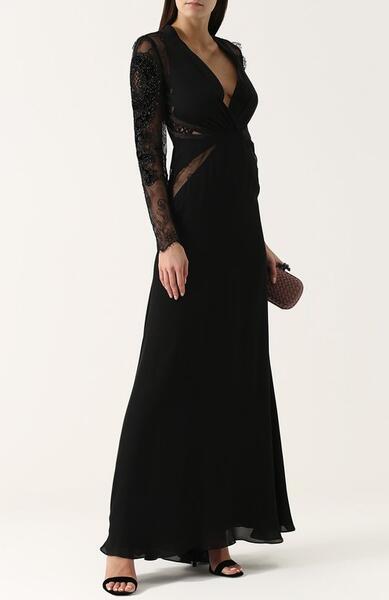 Платье-макси с кружевными рукавами и V-образным вырезом Roberto Cavalli 2553192
