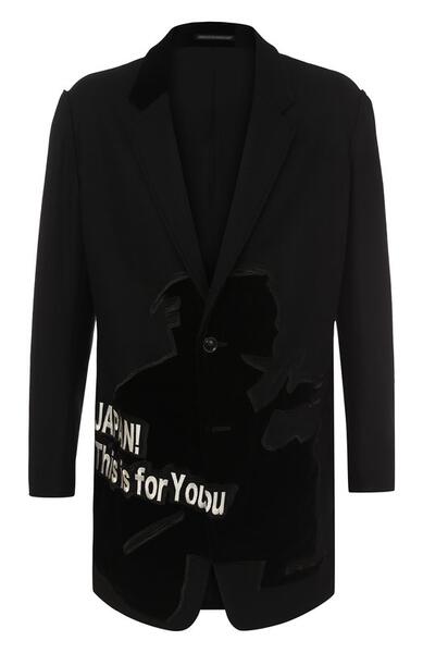 Удлиненный пиджак из смеси шерсти и хлопка с аппликацией Y3 2534088
