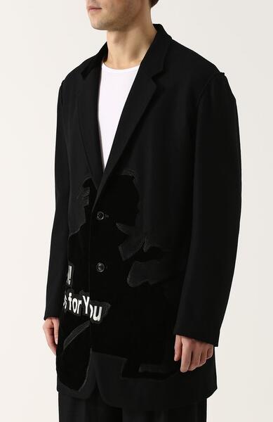 Удлиненный пиджак из смеси шерсти и хлопка с аппликацией Y3 2534088