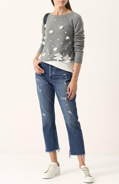 Кашемировый пуловер с круглым вырезом и принтом Loro Piana 2531204