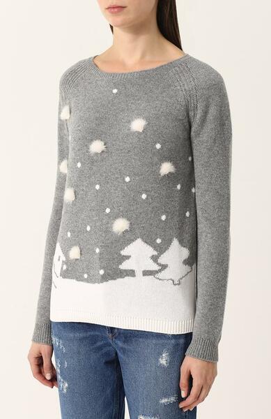 Кашемировый пуловер с круглым вырезом и принтом Loro Piana 2531204