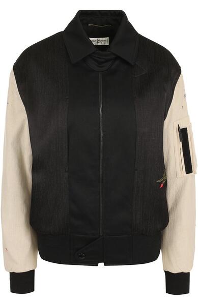Куртка на молнии с контрастными рукавами Yves Saint Laurent 2471280