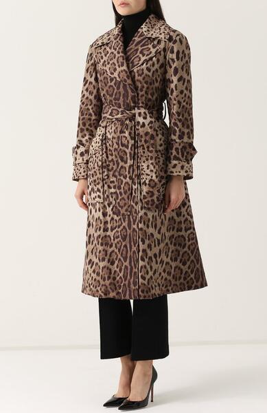 Пальто с поясом и леопардовым принтом Dolce&Gabbana 2416708