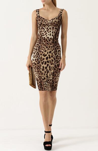 Платье-футляр с леопардовым принтом Dolce&Gabbana 2416701