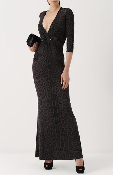Приталенное платье-макси с V-образным вырезом Roberto Cavalli 2372460