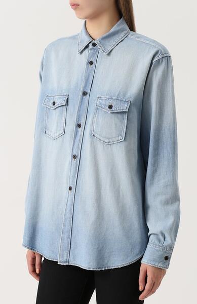 Джинсовая блуза свободного кроя с потертостями Yves Saint Laurent 2365858